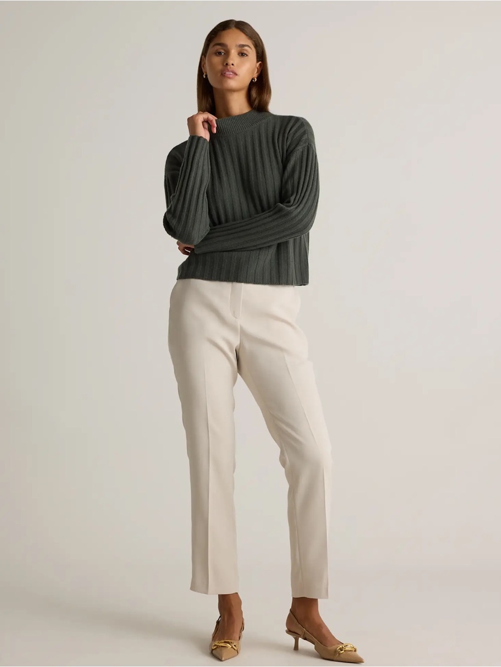 Quince Stretch Crepe Ankle Pants In Sand